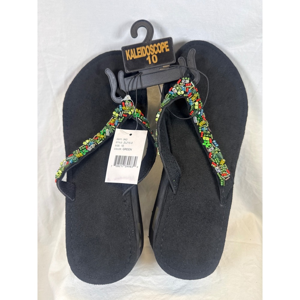 Kaleidoscope Womens Platform Flip Flops Beaded Strap Black Green 10 2L215-0